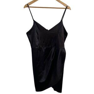 Lulus Forever Your Girl Dress XL Black Satin‎ Slip Dress Bodycon Stretchy Sexy